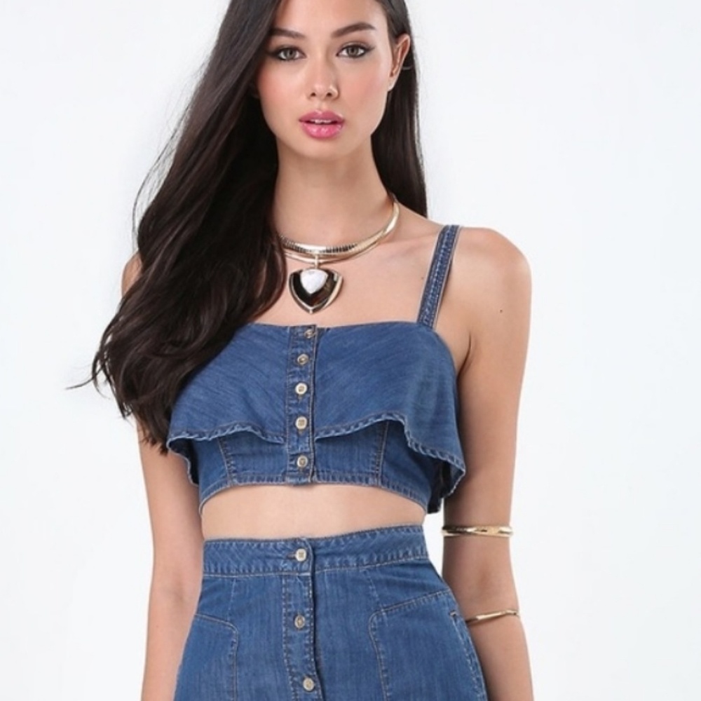 Denim bebe Crop Jean Bra Button Front Bralette